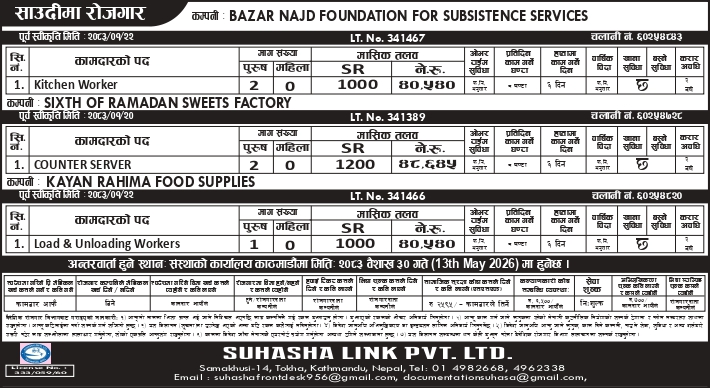 BAZAR NAJD FOUNDATION FOR SUBSISTENCE SERVICES, Kayan Rahima Food Supplies & SIXTH OF RAMADAN SWEETS FACTORY, SAUDI ARABIA